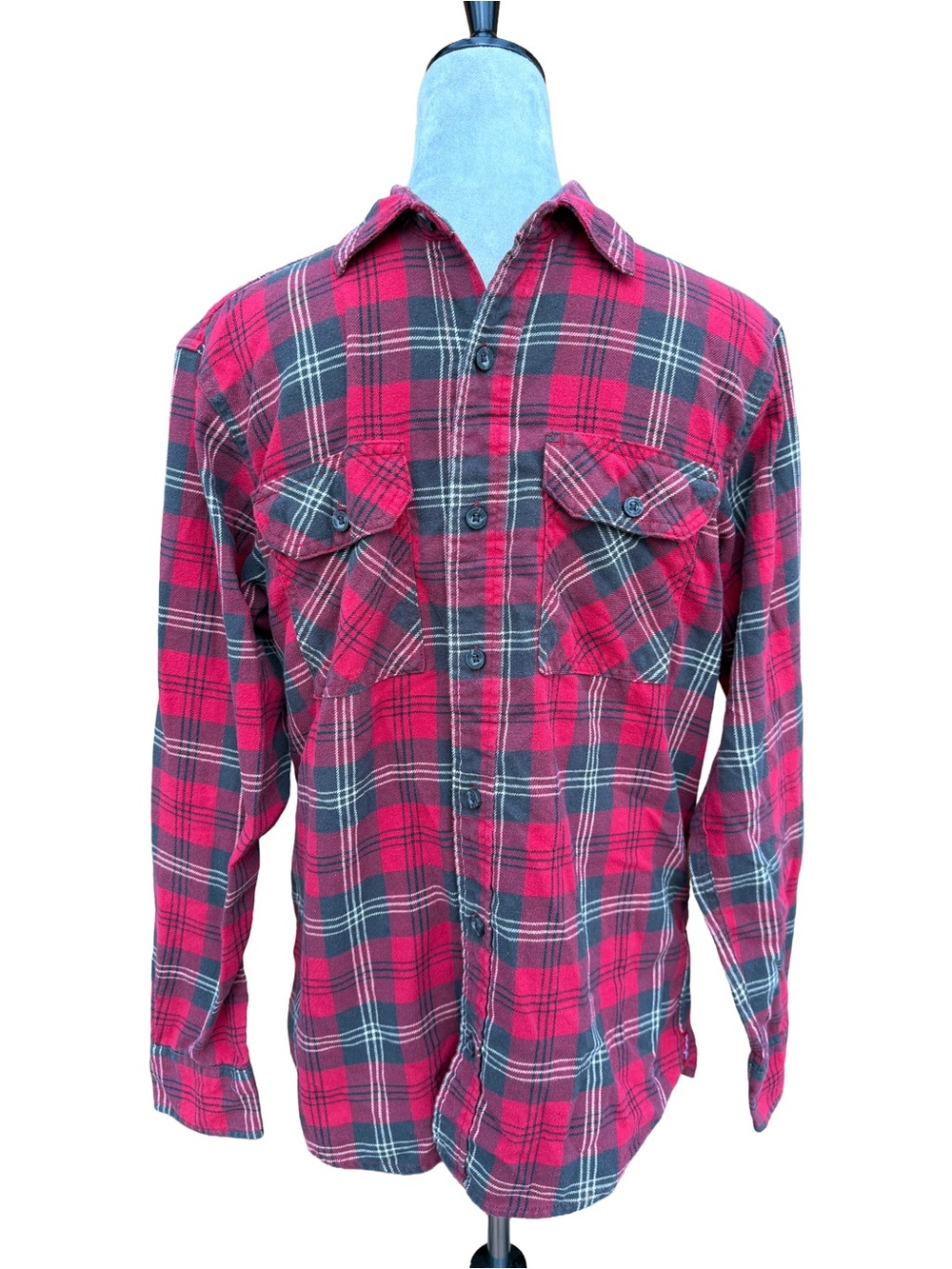 Wrangler Men Small Red Black Plaid Flannel Shirt Workwear Gorpcore Cotton Blend